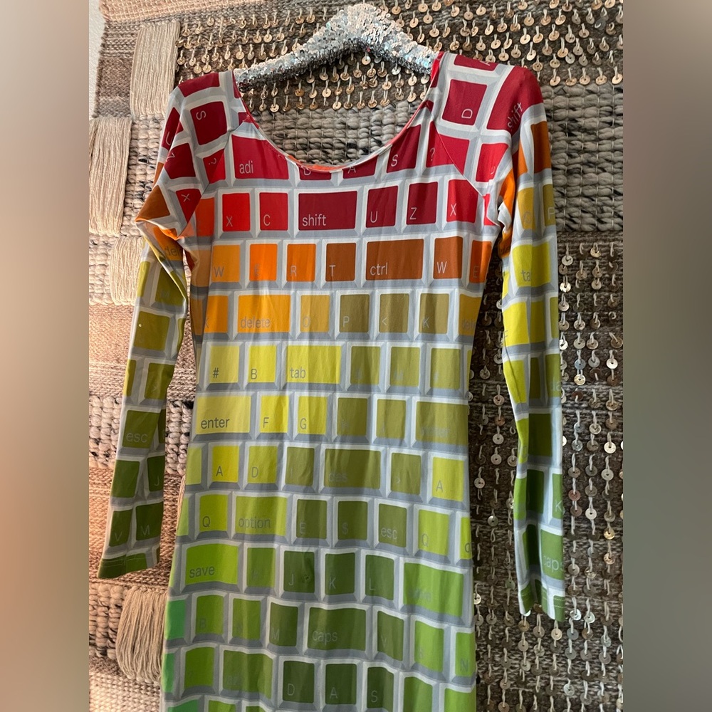 🌈 Jeremy Scott x adidas multicolor keyboard body con midi dress - Picture 2 of 6